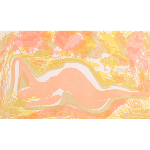 471 - Reclining figure, colour screenprint circa 1950s, unsigned, plate 34cm x 57cm, mounted