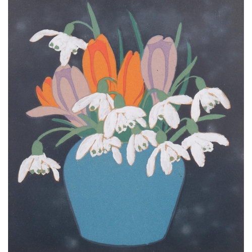 474 - John Hall Thorpe, spring flowers, colour woodcut print, signed in pencil, plate 16cm x 15cm, framed