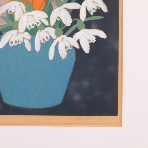 474 - John Hall Thorpe, spring flowers, colour woodcut print, signed in pencil, plate 16cm x 15cm, framed