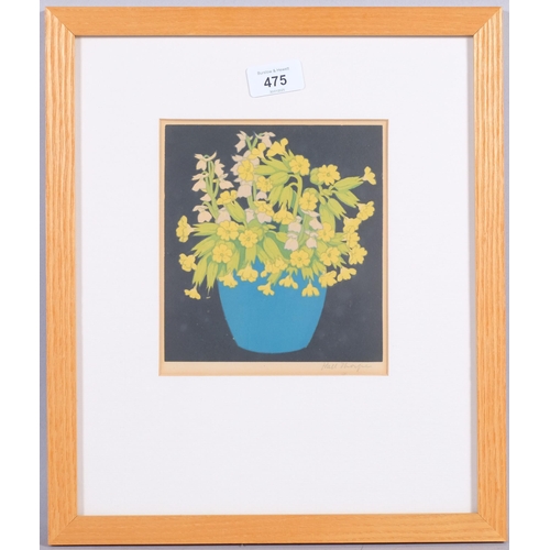 475 - John Hall Thorpe, spring flowers, colour woodcut print, signed in pencil, plate 16cm x 15cm, framed