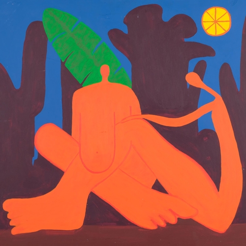 480 - After Tarsila do Amarol, Antropofagia, 2 figures in a landscape, acrylic on board, 58cm x 78cm, fram... 