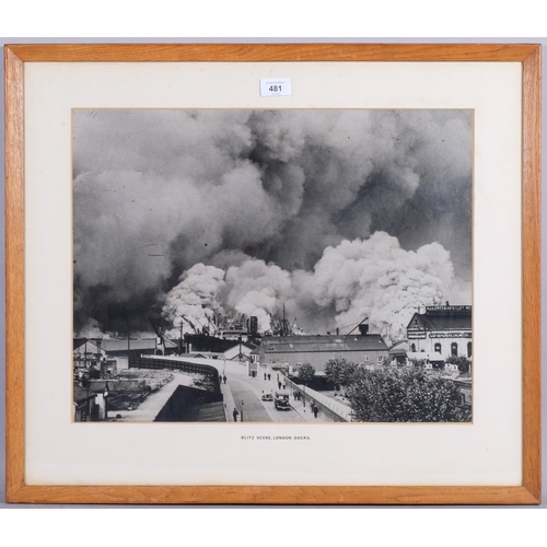 481 - Blitz scene London Docks, original photograph, 39cm x 49cm, framed, ex-London Fire Brigade Museum, o... 