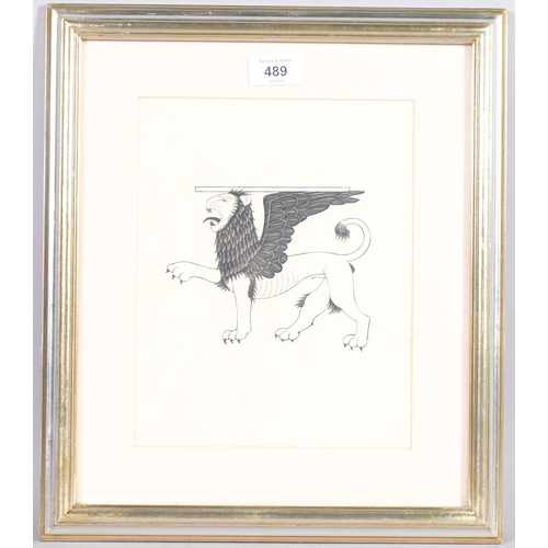 489 - Eric Gill, Lion Of St Mark, wood engraving 1934, Cleverdon no. 73, 24cm x 19cm, framed