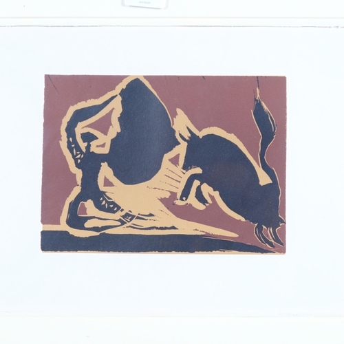 490 - After Pablo Picasso, bullfight, linocut, circa 1960, plate 16cm x 22.5cm, framed