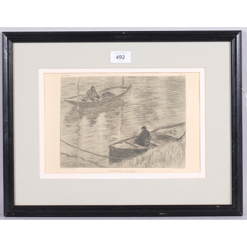 492 - Claude Monet, Pecheurs A La Ligne, etching, plate 17cm x 23cm, framed