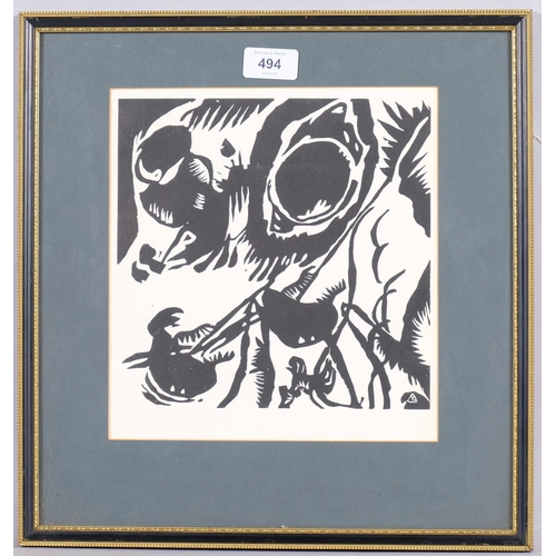 494 - Wassily Kandinsky, Improvisation, 1938, woodcut, published by XX Siecle, plate 21cm x 22cm, framed