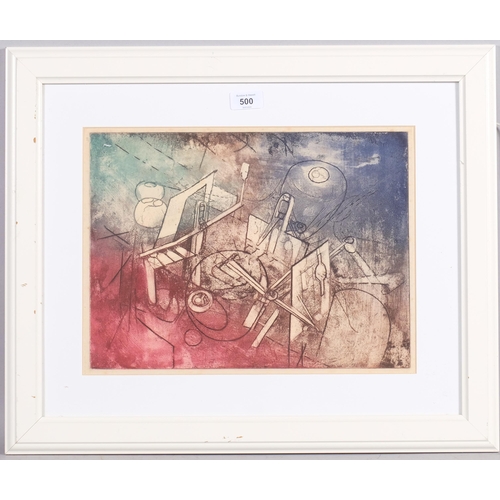 500 - Roberto Matta, surrealist composition, etching, circa 1960, plate 28cm x 37cm, framed