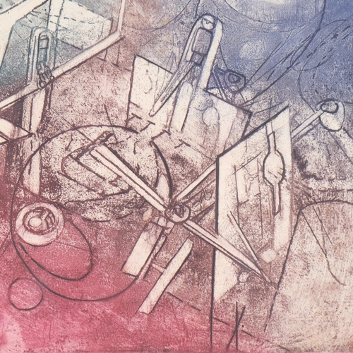 500 - Roberto Matta, surrealist composition, etching, circa 1960, plate 28cm x 37cm, framed