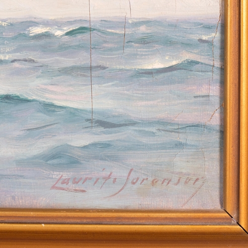 501 - Lauritz Sorensen (1882-1968) Seascape with Sailing Boat, oil on canvas, signed lower right, 30cm x 4... 