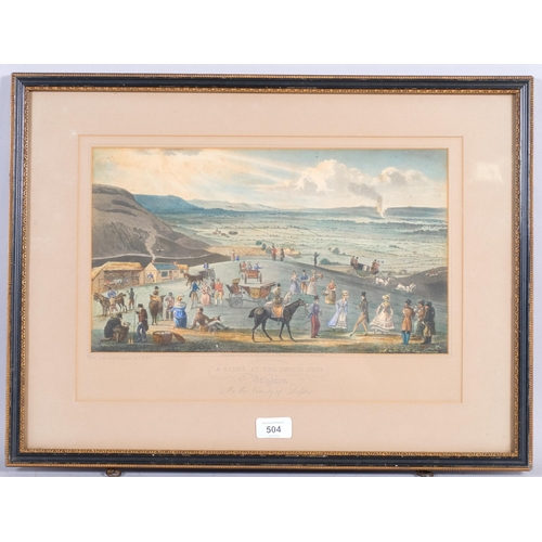 504 - An overpainted engraving titled a Scene at the Devil's Dyke near Brighton, published 1826, 38cm x 22... 