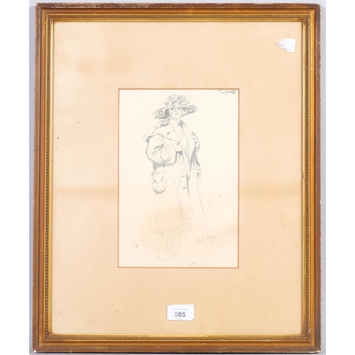 505 - An early 20th century pencil portrait of a woman, signed W R Hay, 27cm x 17cm, framed