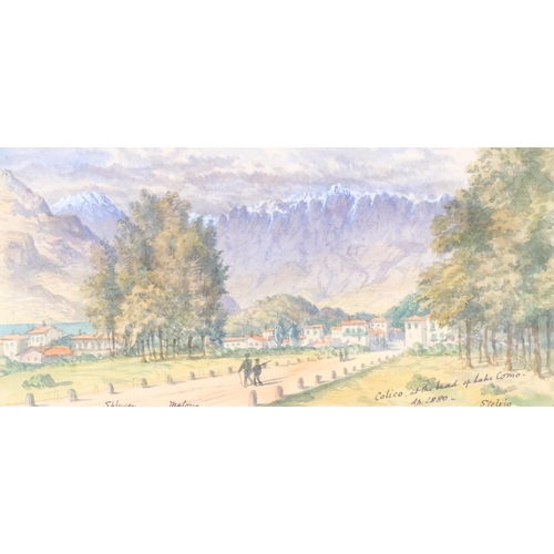 506 - Lorraine Estridge, pair of watercolours, Lake Como 1880 and Lake Orta, 12cm x 24cm, provenance: Abbo... 