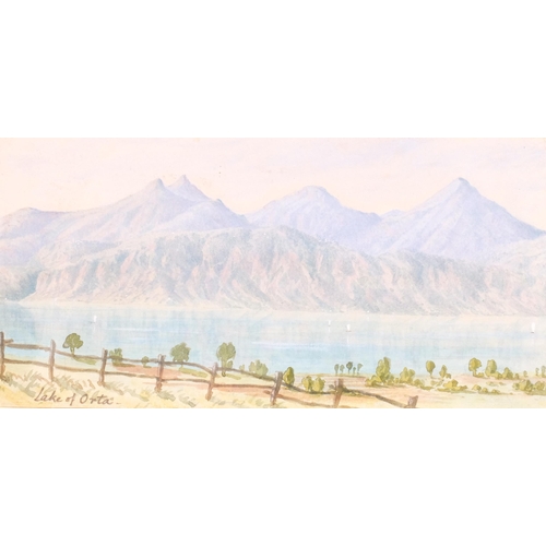 506 - Lorraine Estridge, pair of watercolours, Lake Como 1880 and Lake Orta, 12cm x 24cm, provenance: Abbo... 