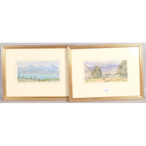 506 - Lorraine Estridge, pair of watercolours, Lake Como 1880 and Lake Orta, 12cm x 24cm, provenance: Abbo... 