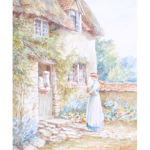 507 - E A Swan, pair of thatched country cottages, watercolour, signed, 24cm x 19cm, framed