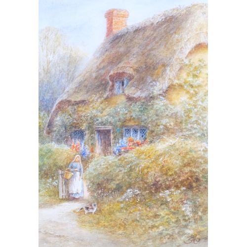 507 - E A Swan, pair of thatched country cottages, watercolour, signed, 24cm x 19cm, framed