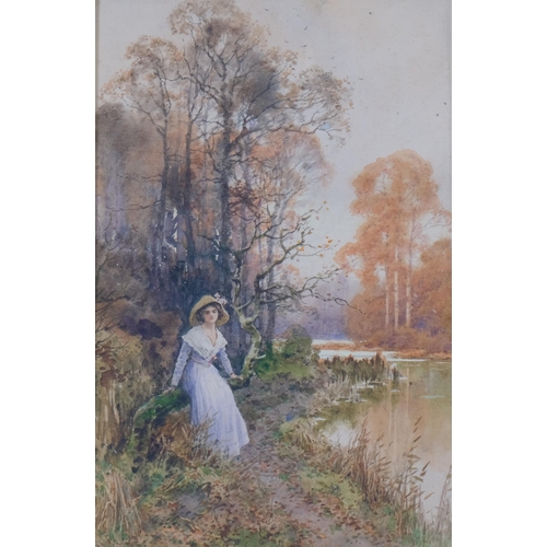 510 - Ernest Haslehurst (1866 - 1949), portraits of women in rural settings, watercolours, 28cm x 19cm, fr... 