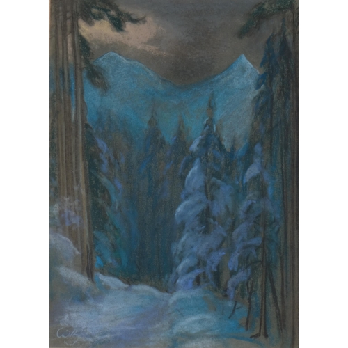 511 - William Brocklebank (1882 - 1970), Alpine winter landscape, coloured pastels, 23cm x 17cm, and Alpin... 