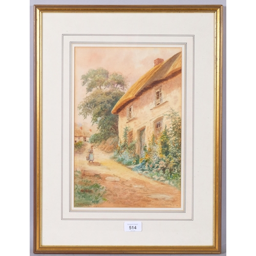 514 - E F Wadham, Devonshire Cottage, watercolour, circa 1900, 35cm x 23cm, framed