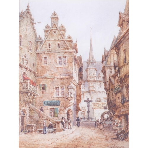 519 - H S Crichton, Continental street scene, detailed 19th century watercolour, 36cm x 26cm, framed