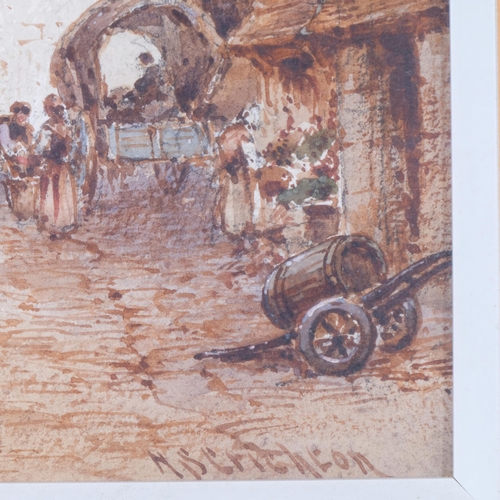 519 - H S Crichton, Continental street scene, detailed 19th century watercolour, 36cm x 26cm, framed