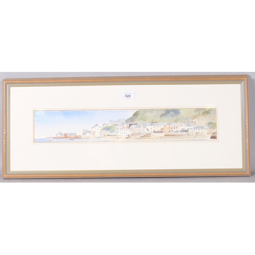 520 - Clare Davis, pair of panoramic coastal scenes, watercolour, signed, 10cm x 53cm, framed