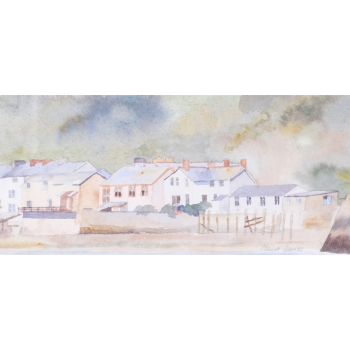 520 - Clare Davis, pair of panoramic coastal scenes, watercolour, signed, 10cm x 53cm, framed