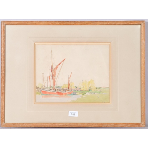 522 - Henry Rushbury (1889 - 1968), boatyard scene, 191
4, watercolour, 24cm x 30cm, framed