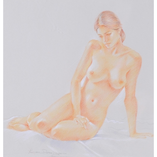 526 - Luisa Dominguez, nude life study Isabel, coloured pastels on paper, signed, 25cm x 25cm, framed