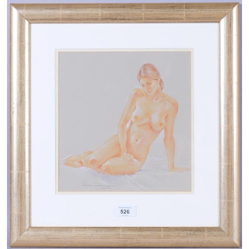 526 - Luisa Dominguez, nude life study Isabel, coloured pastels on paper, signed, 25cm x 25cm, framed