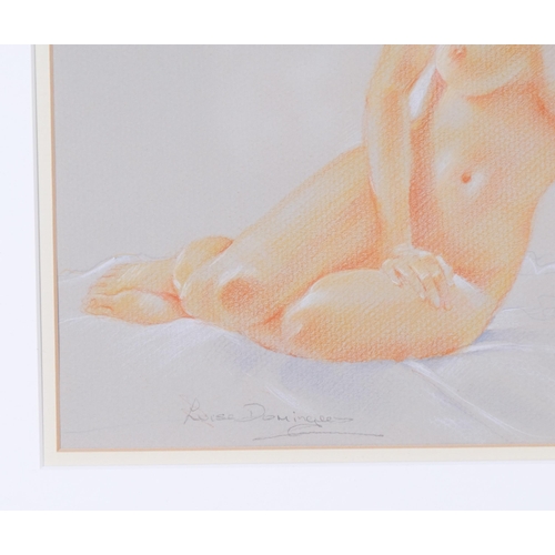 526 - Luisa Dominguez, nude life study Isabel, coloured pastels on paper, signed, 25cm x 25cm, framed