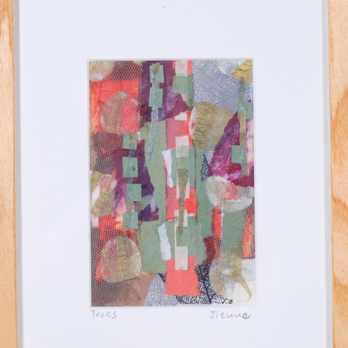 530 - Causse (French), pair of abstract compositions, mixed media paint/collage, image 10cm x 10cm, framed... 