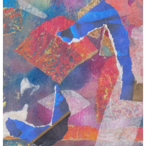 531 - Sue Petzaff, 2 abstract compositions, mixed media paint/collage, largest 24cm x 24cm, framed (2)