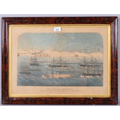 533 - Pair of British Navy prints, the British Fleet in Besika Bay 1877, and the British Squadron forcing ... 