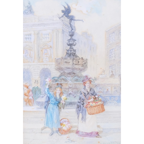 539 - Walter Duncan (1848 - 1932), flower sellers at Piccadilly, watercolour, signed and dated 1909, 27cm ... 