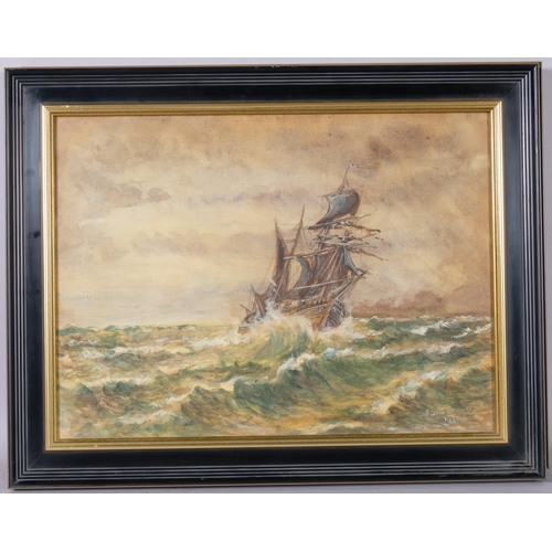 540 - Joseph Smail, shipping off the coast, watercolours, signed and dated 1928, 36cm x 50cm, framed