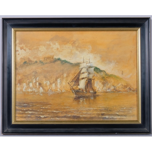 540 - Joseph Smail, shipping off the coast, watercolours, signed and dated 1928, 36cm x 50cm, framed