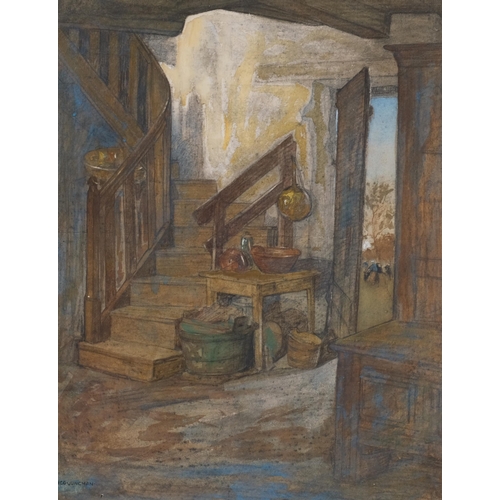 545 - Nicolaas Jungmann (1872 - 1935), interior scene, pastel/charcoal on paper, 50cm x 38cm, framed