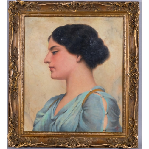 548 - Contemporary Classical portrait, oil on canvas laid on board, 56cm x 48cm, framed