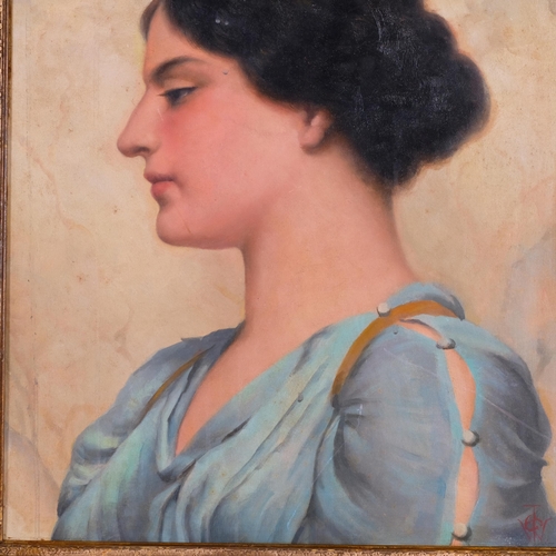 548 - Contemporary Classical portrait, oil on canvas laid on board, 56cm x 48cm, framed