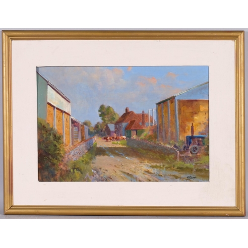 549 - Norman Dinnage, farmyard scene, oil on board, 32cm x 46cm, framed