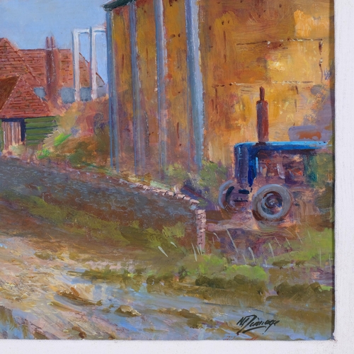 549 - Norman Dinnage, farmyard scene, oil on board, 32cm x 46cm, framed