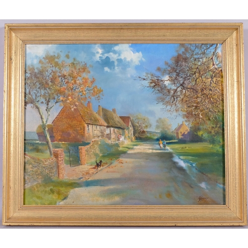 550 - Norman Dinnage, a country lane Wilmington Sussex, oil on canvas, 45cm x 56cm, framed