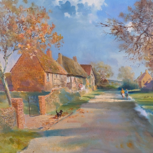 550 - Norman Dinnage, a country lane Wilmington Sussex, oil on canvas, 45cm x 56cm, framed