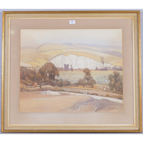 555 - Julius Delbos, Sussex landscape, watercolour, 54cm x 66cm, framed