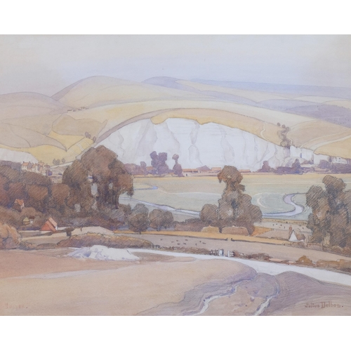 555 - Julius Delbos, Sussex landscape, watercolour, 54cm x 66cm, framed