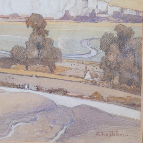 555 - Julius Delbos, Sussex landscape, watercolour, 54cm x 66cm, framed