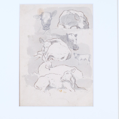 556 - 3 x 19th century pencil and wash studies of farm animals, 1 signed with monogram AJM, mounted (3)