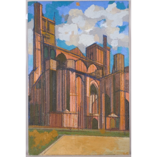 558 - Jean Besnard, cathedral view 1978, impasto oil on board, studio stamp verso, 122cm x 80cm, unframed