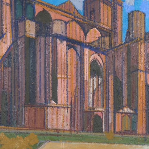 558 - Jean Besnard, cathedral view 1978, impasto oil on board, studio stamp verso, 122cm x 80cm, unframed